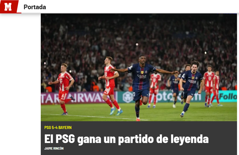 PSG మరియు బేయర్న్ మధ్య జరిగిన మ్యాచ్ గురించి స్పెయిన్ నుండి మార్కా