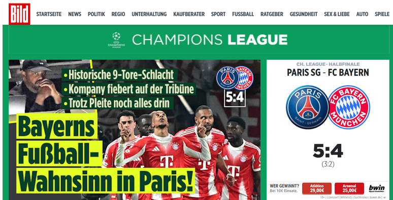 PSG మరియు బేయర్న్ మధ్య జరిగిన మ్యాచ్ గురించి జర్మనీకి చెందిన Bild