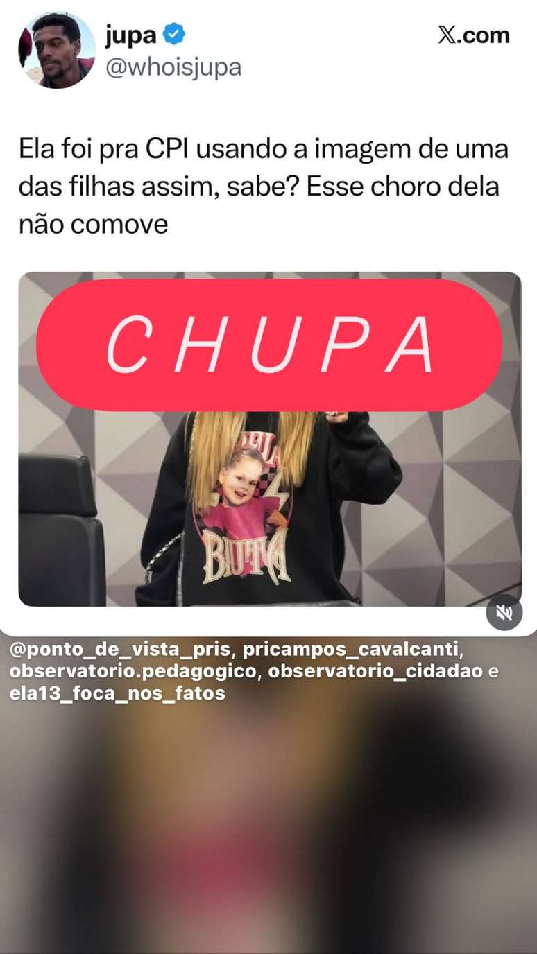 Publica&ccedil;&atilde;o que Luana Piovani compartilhou com cr&iacute;tica a Virginia 