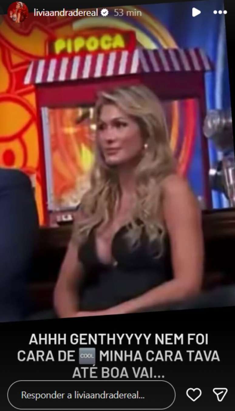 L&iacute;via Andrade fala de rea&ccedil;&atilde;o a Milena no 'Doming&atilde;o com Huck'.