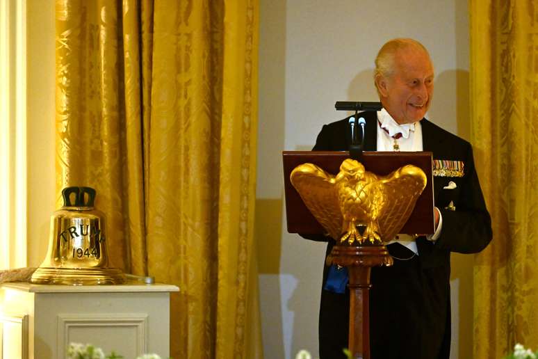Rei Charles III durante jantar com Donald Trump, nos Estados Unidos