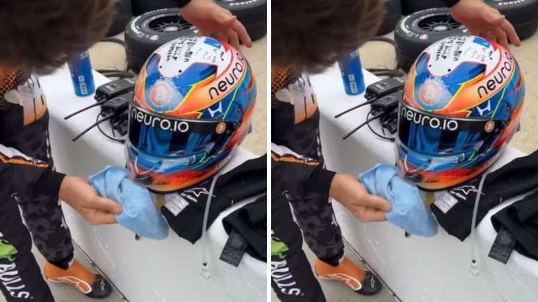 Grosjean limpa capacete ap&oacute;s incidente com ave durante treino para as 500 Milhas de Indian&aacute;polis