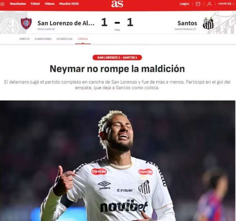 Neymar foi citado no jornal espanhol As
