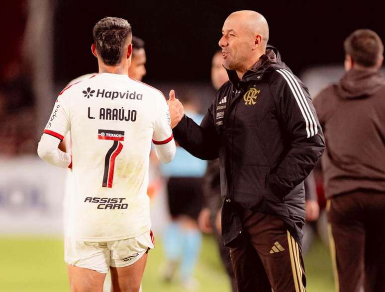 Personagens do jogo: Luiz Ara&uacute;jo e Leonardo Jardim conversam &agrave; beira do campo &ndash;
