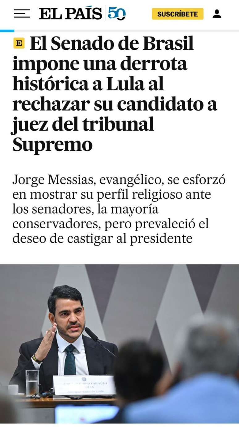 O El Pa&iacute;s definiu rejei&ccedil;&atilde;o como 'derrota hist&oacute;rica' imposta a Lula pelo Senado