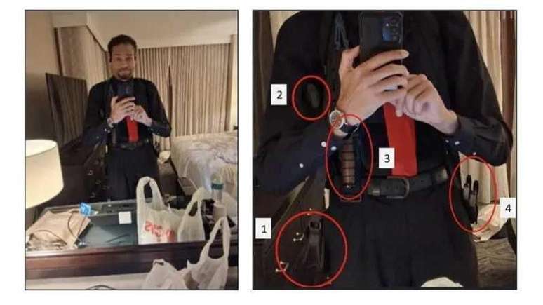 Os promotores dizem que essas selfies mostram Allen posando com suas armas