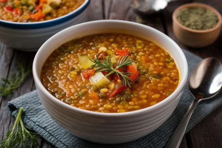 Sopa de lentilha e ervilha com legumes 