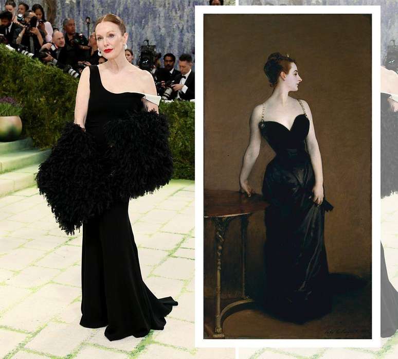 A atriz Julianne Moore, ao lado do quadro 'Madame X', de John Singer Sargent