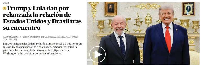 Reportagem do El Pa&iacute;s destacou que Trump e Lula demonstraram "sintonia" apesar das tens&otilde;es nos &uacute;ltimos meses