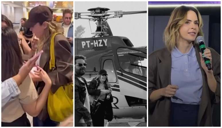 A campe&atilde; do 'BBB' na chegada a Porto Alegre, ao desembarcar do helic&oacute;ptero no evento e palestrando diante da plateia