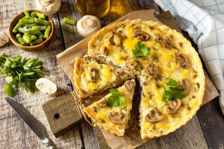 Quiche de cogumelo com vagem 