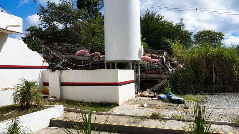 Uma mulher gr&aacute;vida morreu ap&oacute;s o caminh&atilde;o em que ela estava capotar pr&oacute;ximo a um frigor&iacute;fico em S&atilde;o Jos&eacute; da Lapa, na regi&atilde;o metropolitana de Belo Horizonte (MG)