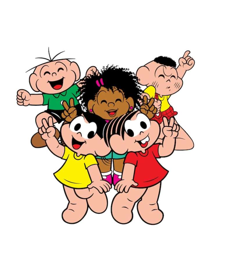 Milena, ao centro, com os outros personagens da Turma da M&ocirc;nica