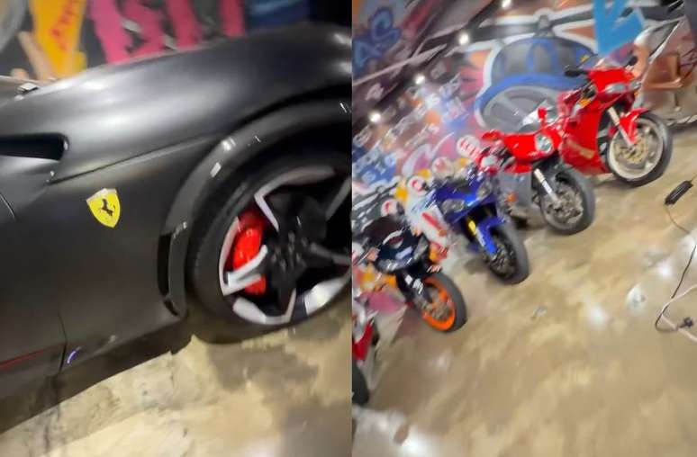 Ferrari e motos de Neymar em sua casa &ndash;