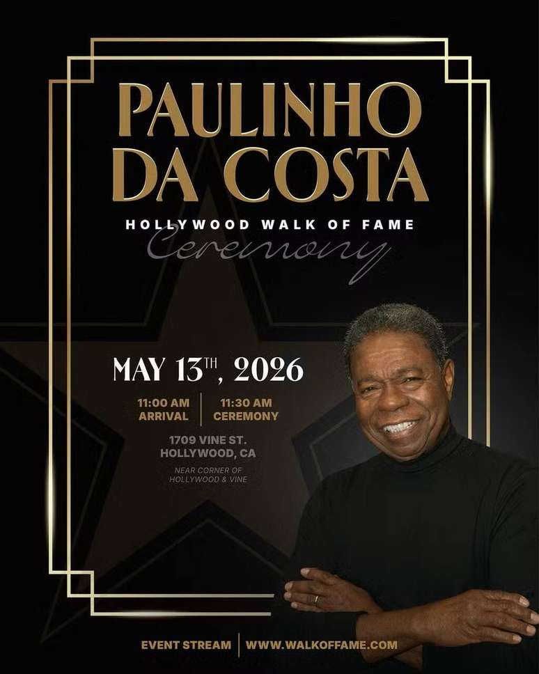 Convite oficial da cerim&ocirc;nia que marca a entrada de Paulinho da Costa na Cal&ccedil;ada da Fama de Hollywood &ndash;