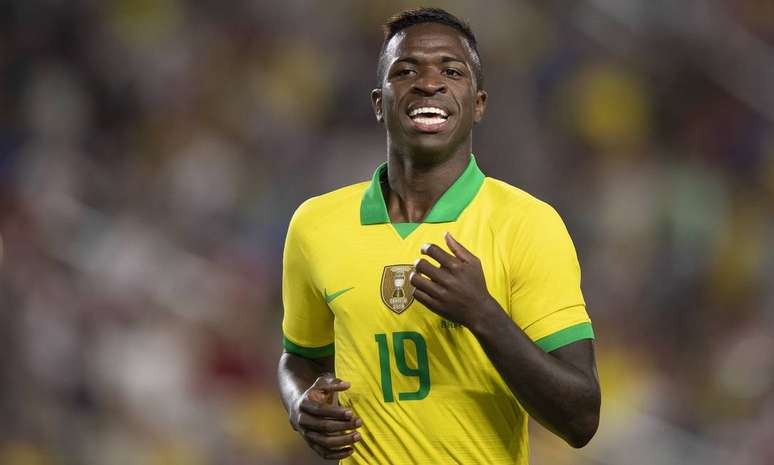 Vinicius J&uacute;nior comemora gol pela Sele&ccedil;&atilde;o brasileira 