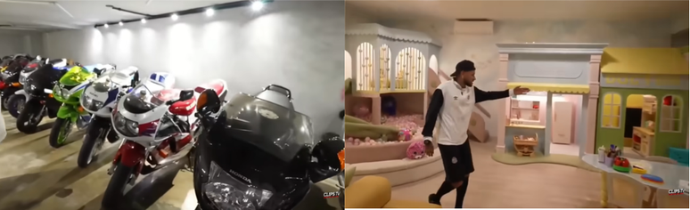 Neymar mostra garagem e brinquedoteca. |