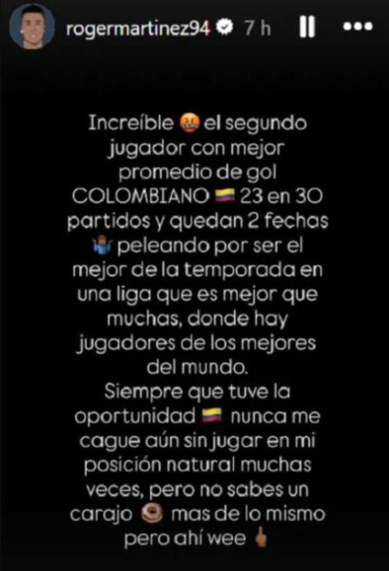 Roger Martinez fez um post e acabou com o treinador colombiano