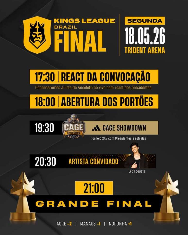 A programa&ccedil;&atilde;o da Kings League Brasil para a grande final &ndash;