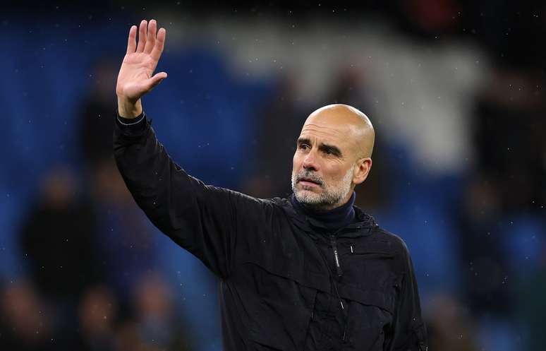 Pep Guardiola durante partida do Manchester City 