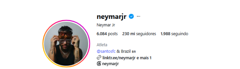 Neymar atualiza perfil no Instagram e inclui 'Brasil' na bio