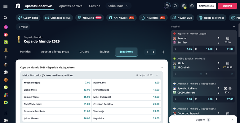 A Novibet tem diversos mercados para apostar na Copa do Mundo