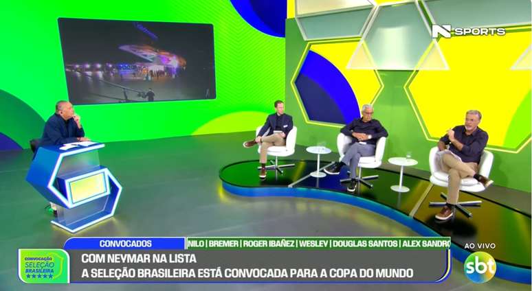 No SBT, o an&uacute;ncios dos jogadores convocados foi acompanhada por Galv&atilde;o Bueno, Tiago Leifert, Mauro Naves e Mauro Betting