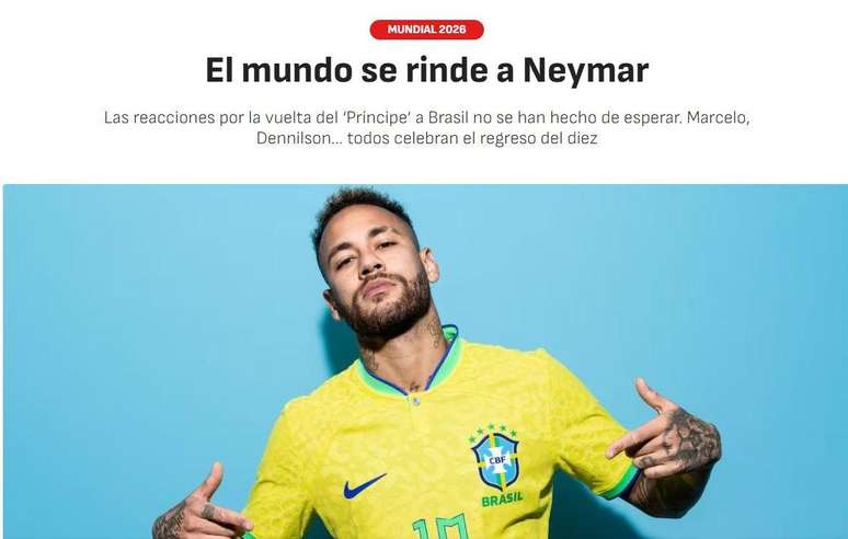Site espanhol As destacou rea&ccedil;&otilde;es ap&oacute;s convoca&ccedil;&atilde;o de Neymar e disse que Ancelotti causou um "terremoto mundial"