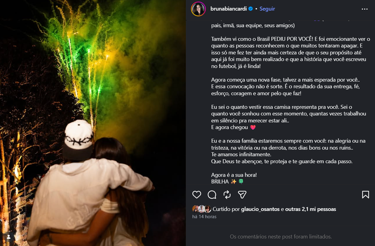 Declara&ccedil;&atilde;o de Bruna Biancardi nas redes sociais &ndash; 
