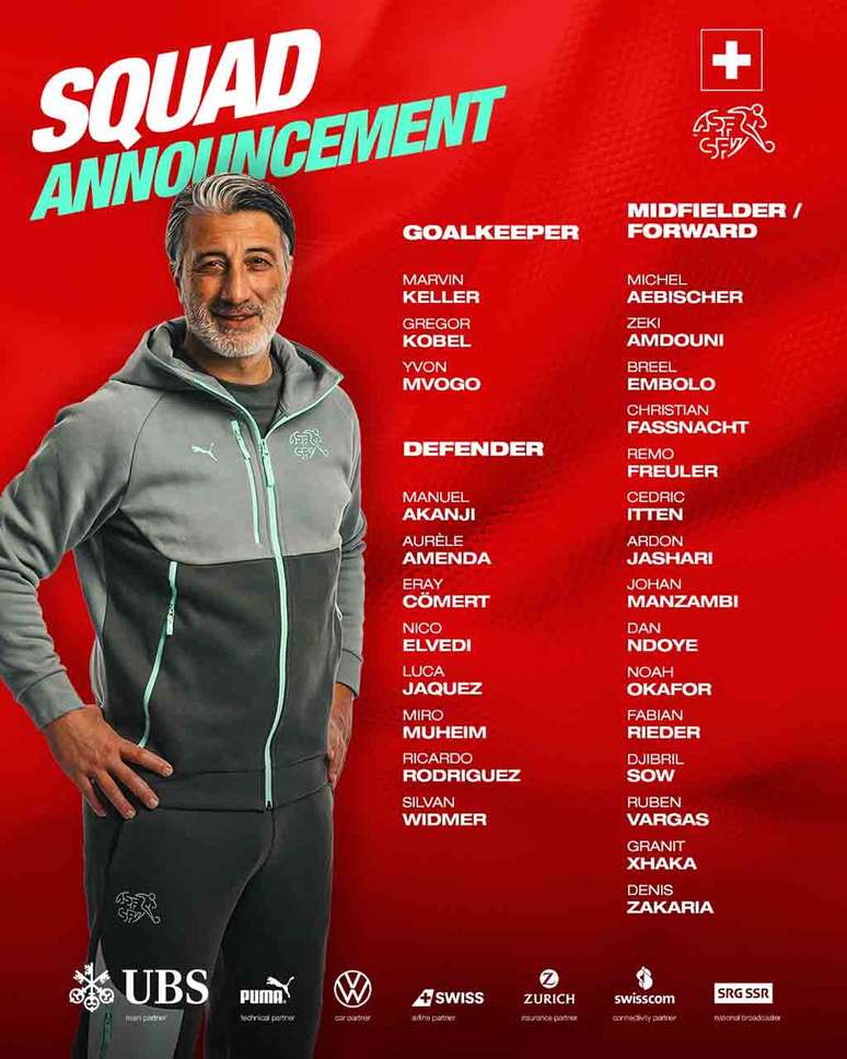 Su&iacute;&ccedil;a divulga convocados para a Copa do Mundo &ndash;