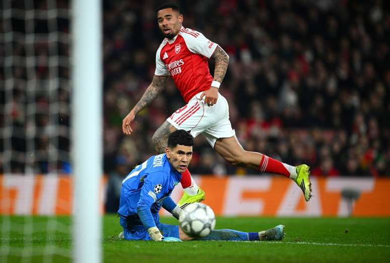 LONDON, ENGLAND &ndash; JANUARY 28: Gabriel Jesus of Arsenal scores a goal which is later ruled out following an offside decision via a VAR review, as Temirlan Anarbekov of FC Kairat Almaty fails to a make a save during the UEFA Champions League 2025/26 League Phase MD8 match between Arsenal FC and FC Kairat Almaty at Arsenal Stadium on January 28, 2026 in London, England. (Photo by Clive Mason/Getty Images)