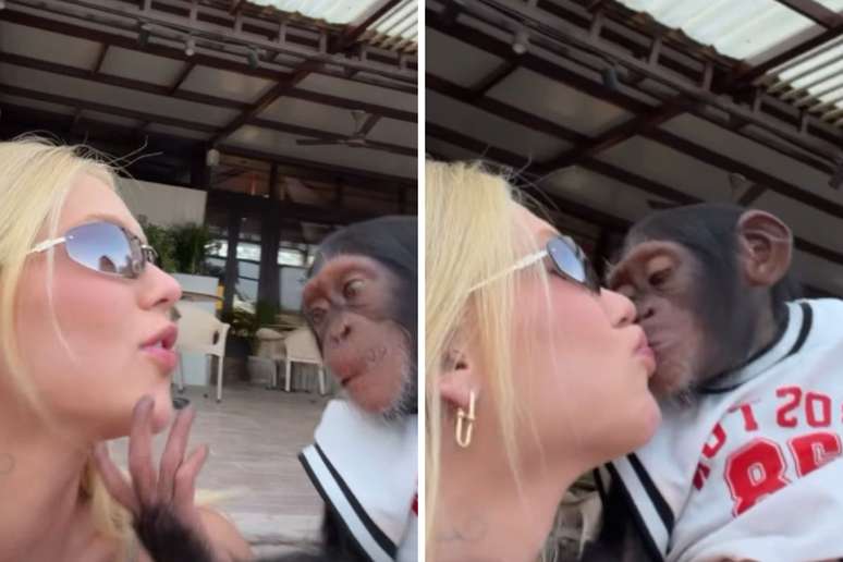 Virginia Fonseca beija macaco durante passeio