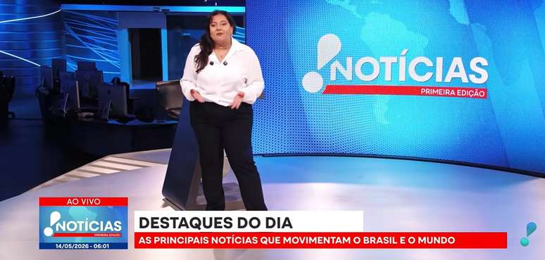 A apresentadora Marcela Marcos em recente edi&ccedil;&atilde;o do &lsquo;RedeTV! Not&iacute;cias - 1&ordf; Edi&ccedil;&atilde;o&rsquo; 