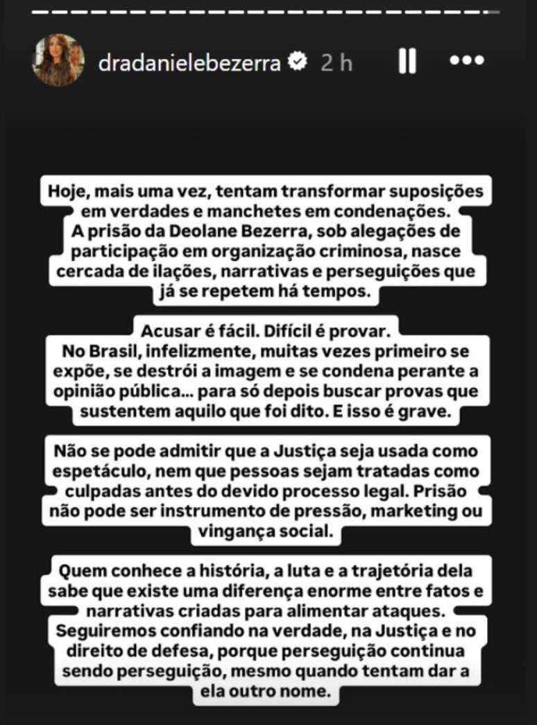 Irm&atilde; de Deolane se manifesta ap&oacute;s pris&atilde;o da influenciadora.