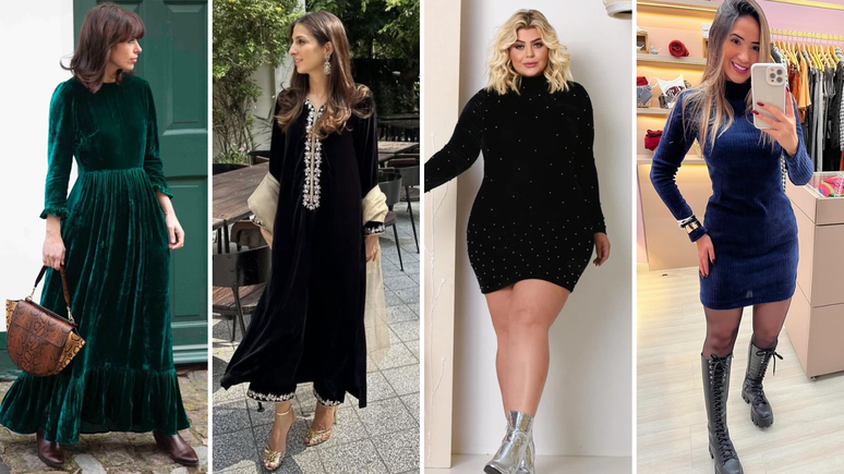 Vestido de veludo (Fotos: @dailydressedit, @fellowpakistan, @regilda_fashion._ e @closetdapribh/Instagram/Reprodu&ccedil;&atilde;o)