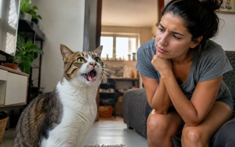 Gato miando muito /