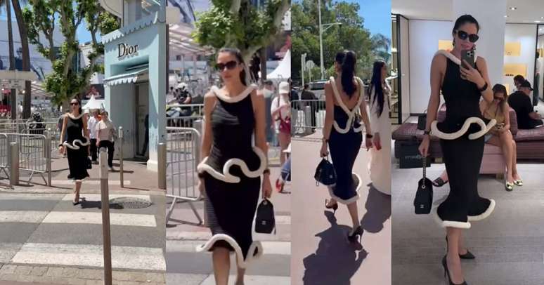 Em um passeio nos arredores do Palais de Cannes, Daniela Albuquerque usou look da marca de moda autoral Cearensy