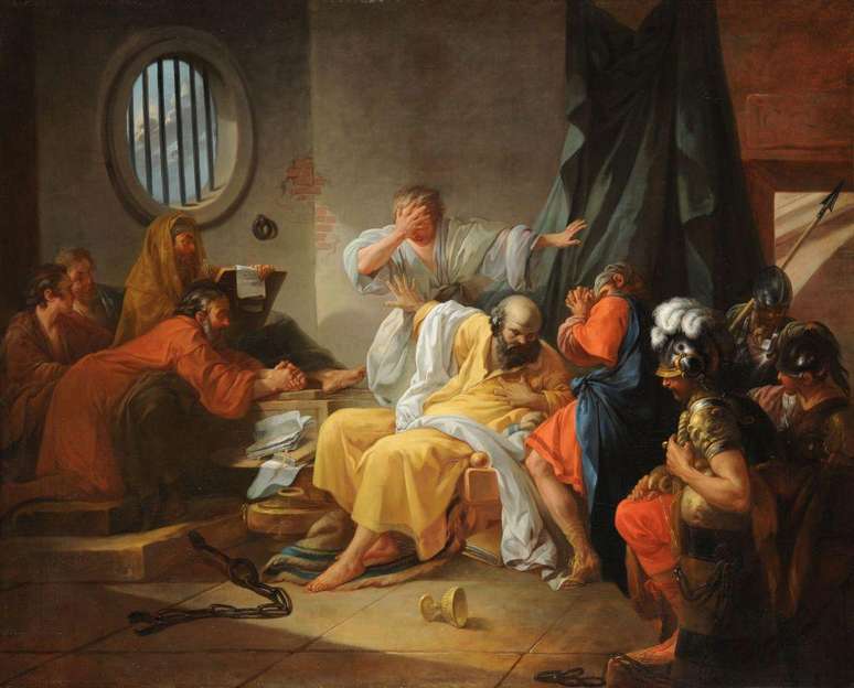 A morte de S&oacute;crates fez da cicuta um dos venenos mais famosos da hist&oacute;ria. (Obra do artista Jacques Philippe Joseph de Saint-Quentin)