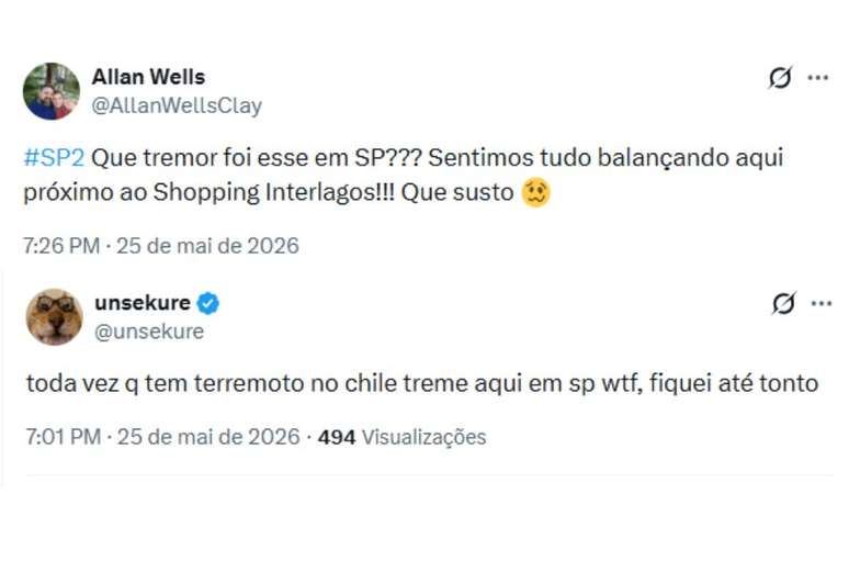 Internautas relataram ter sentido tremo em S&atilde;o Paulo