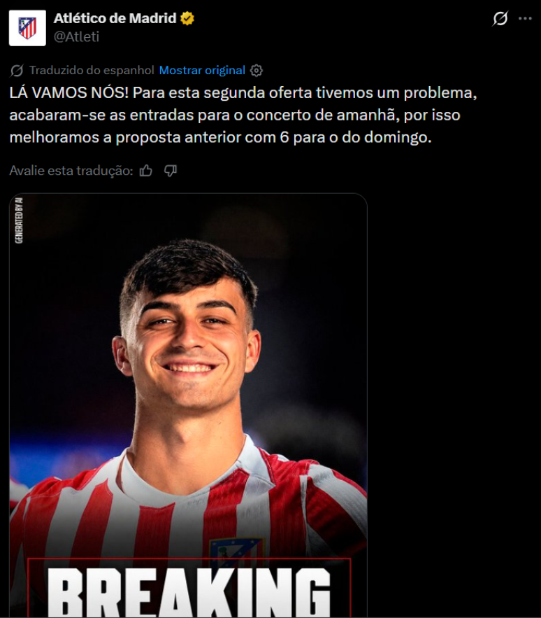 Foto/Reprodu&ccedil;&atilde;o/Redes Sociais &ndash; @Atleti