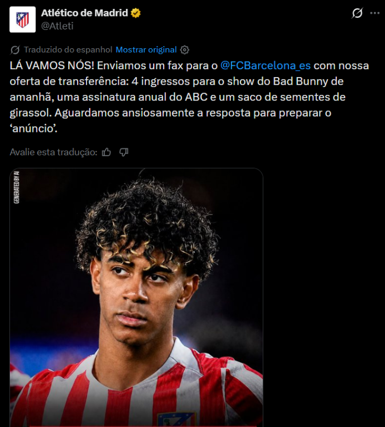 Foto/Reprodu&ccedil;&atilde;o/Redes Sociais &ndash; @Atleti