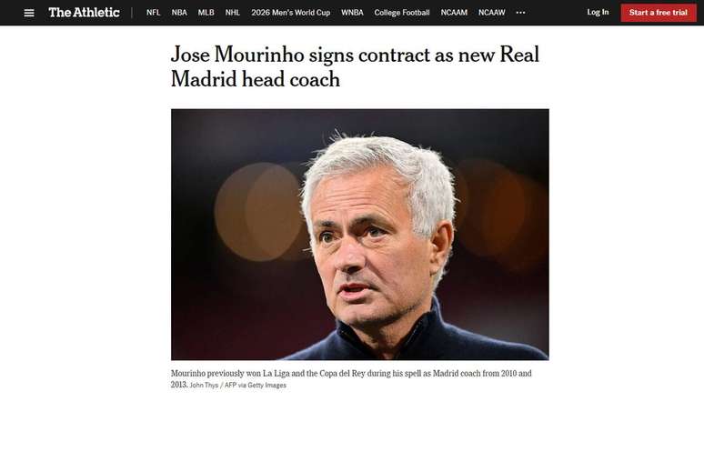 Publica&ccedil;&atilde;o do The Athletic sobre o acerto entre Mourinho e Real Madrid &ndash;