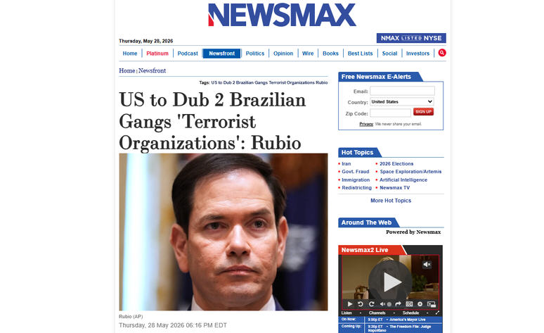 Newsmax noticia designa&ccedil;&atilde;o de fac&ccedil;&otilde;es criminosas brasileiras como terroristas