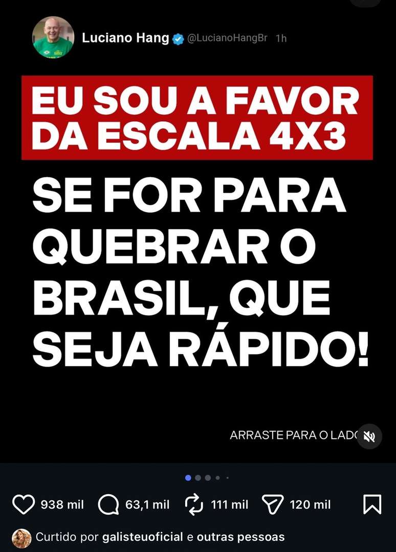 Suposta curtida de Adriane Galisteu em post de Luciano Hang