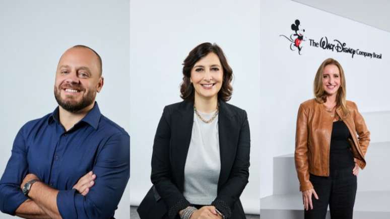 O diretor de marketing Renato Sica, a diretora de produtos de consumo Mara Ronchi e a diretora de ad sales e parcerias da Disney, Giselle Ghinsberg