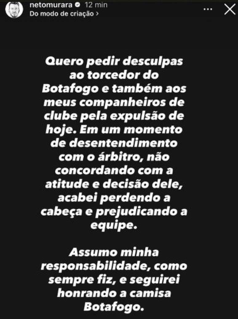 Neto, goleiro do Botafogo, se desculpa nas redes sociais &ndash;