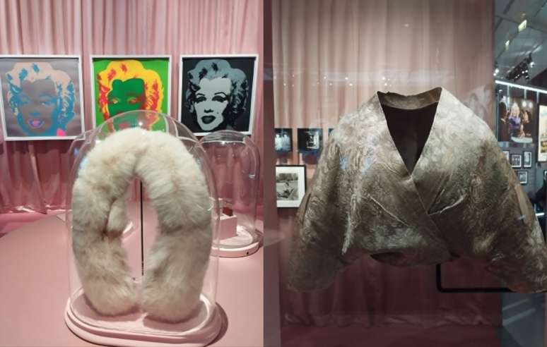 Duas pe&ccedil;as do acervo pessoal de Marilyn Monroe: uma estola e um casaco