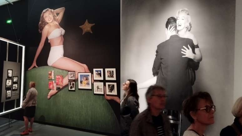 Ambientes da exposi&ccedil;&atilde;o: &agrave; esquerda, Marilyn ainda morena no in&iacute;cio da carreira