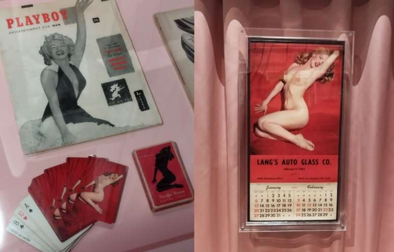 Objetos lan&ccedil;ados a partir da fama do mito: revista masculina, baralho e calend&aacute;rio com nudez da estrela