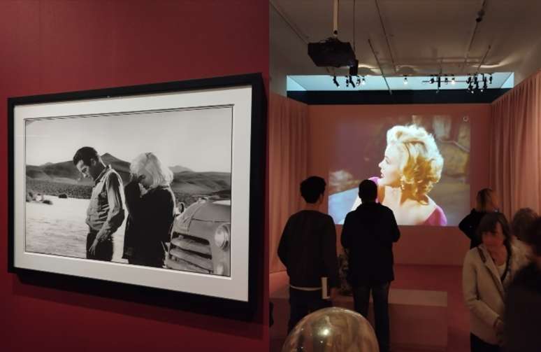 &Agrave; esquerda, foto do &uacute;ltimo filme finalizado por Marilyn Monroe, 'Os Desajustados' (1961), onde teve atua&ccedil;&atilde;o mais dram&aacute;tica; ao lado, p&uacute;blico acompanha trecho de outro longa